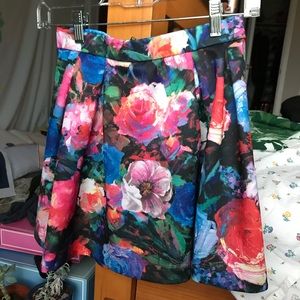 Painted Floral High Waisted Scuba Skirt